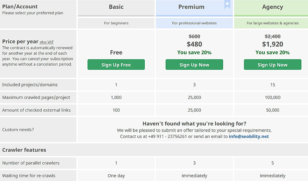 Pricing screenshot