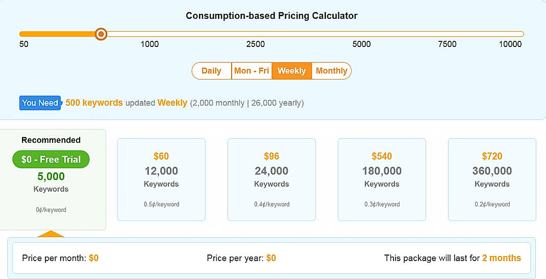 Pricing screenshot
