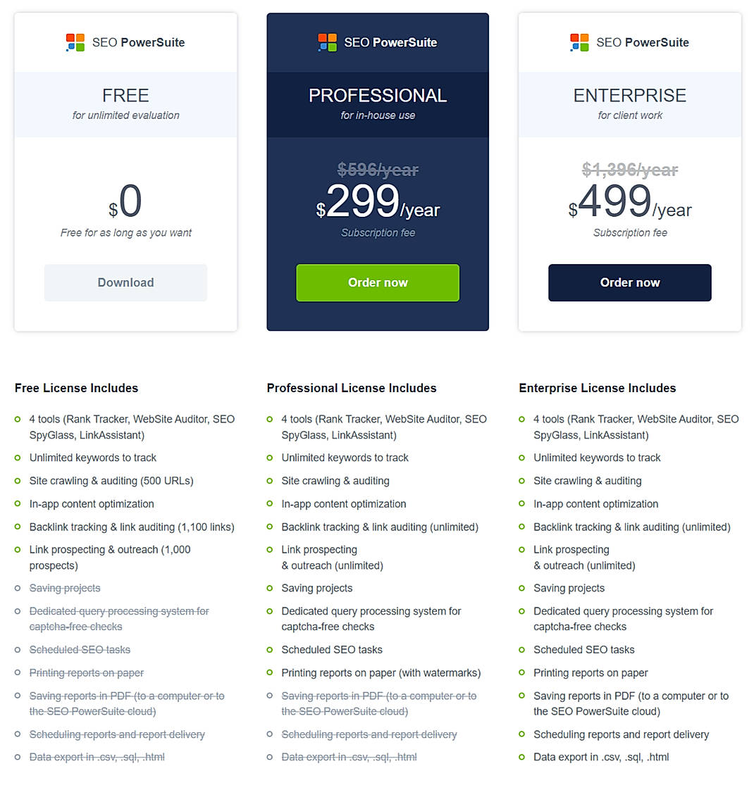 Pricing screenshot