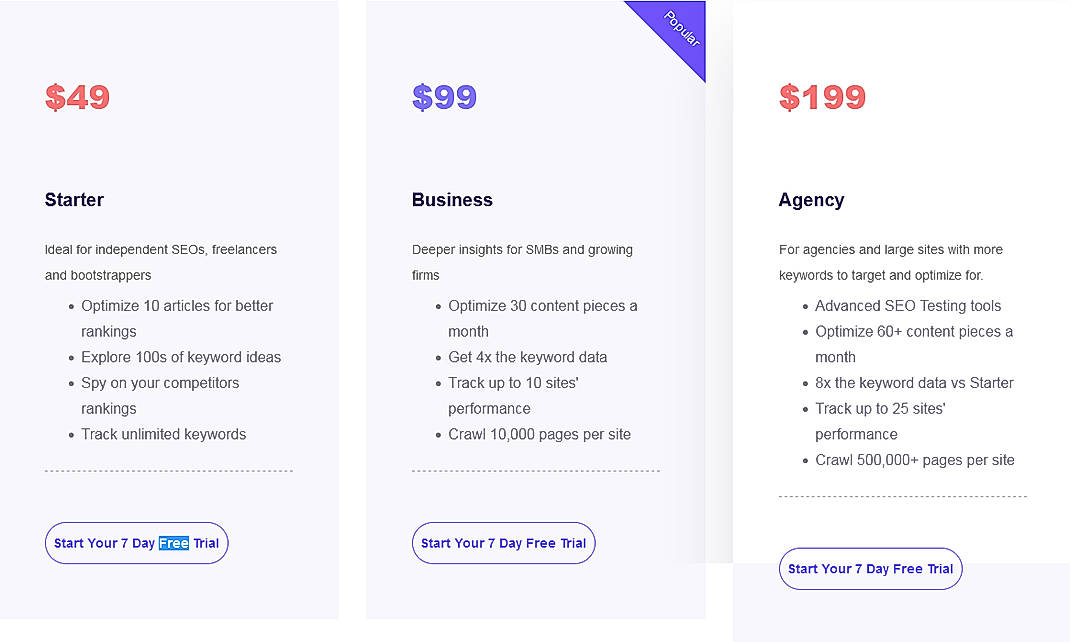Pricing screenshot