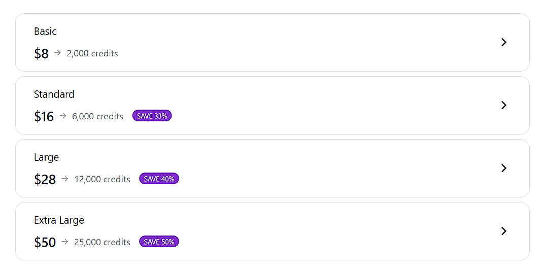 Pricing screenshot