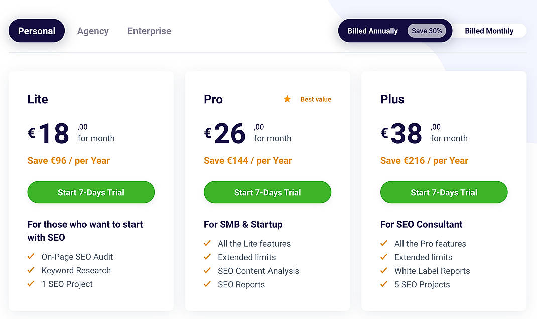 Pricing screenshot