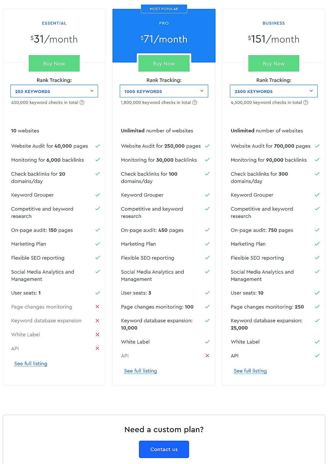 Pricing screenshot