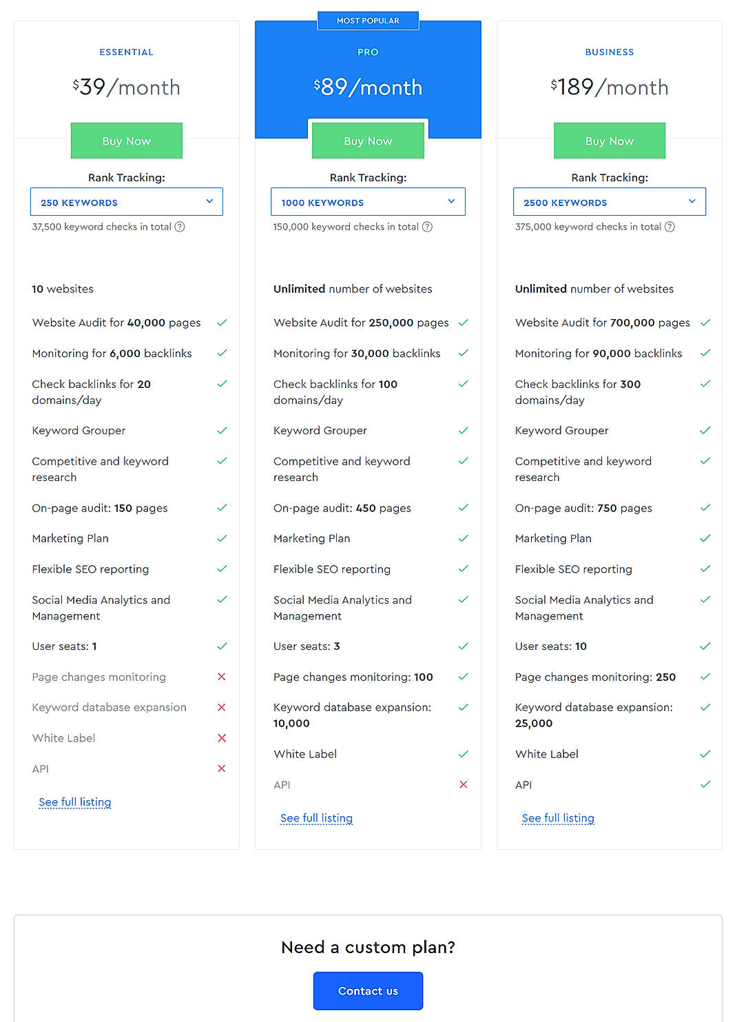 Pricing screenshot