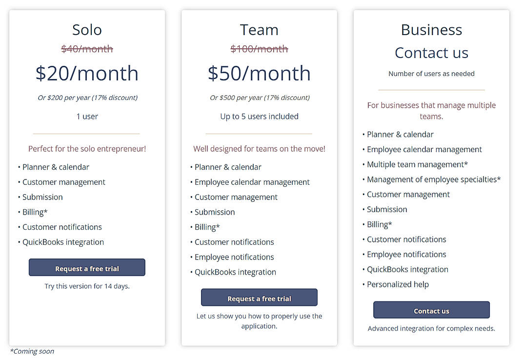 Pricing screenshot