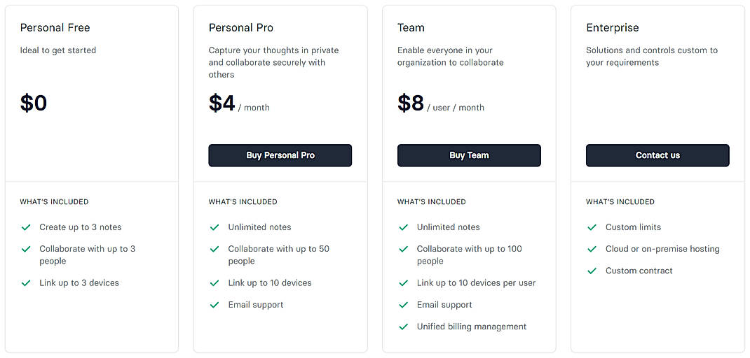 Pricing screenshot