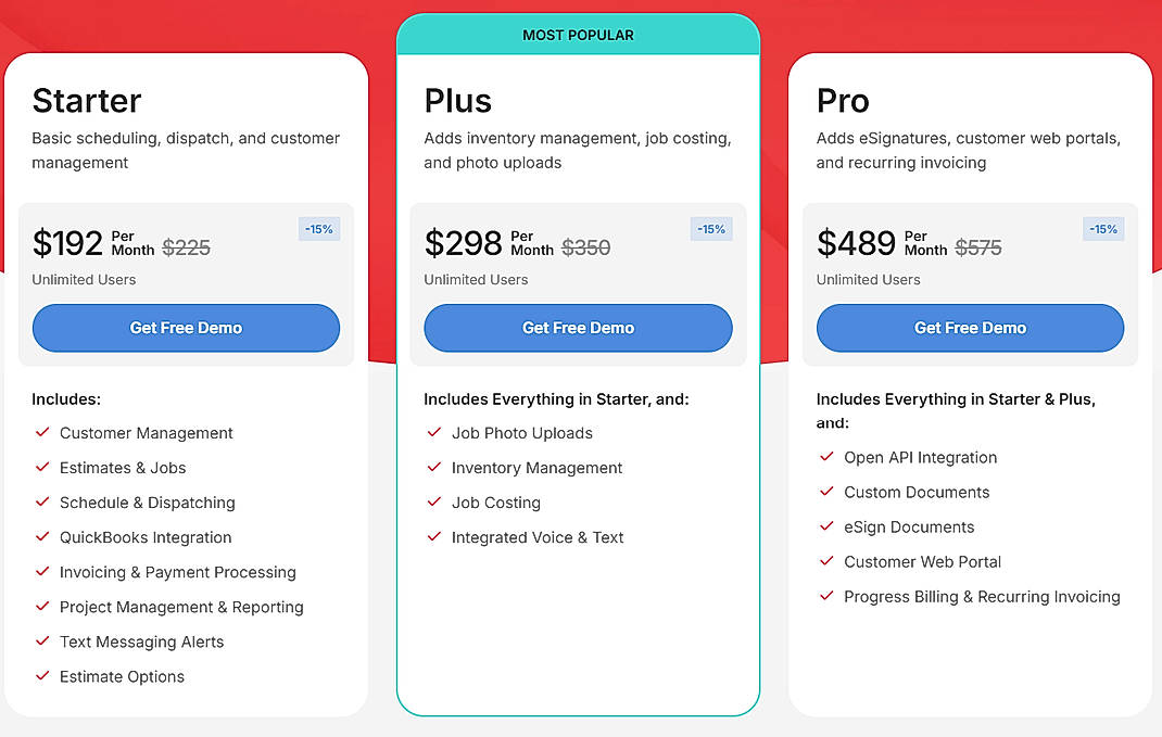 Pricing screenshot