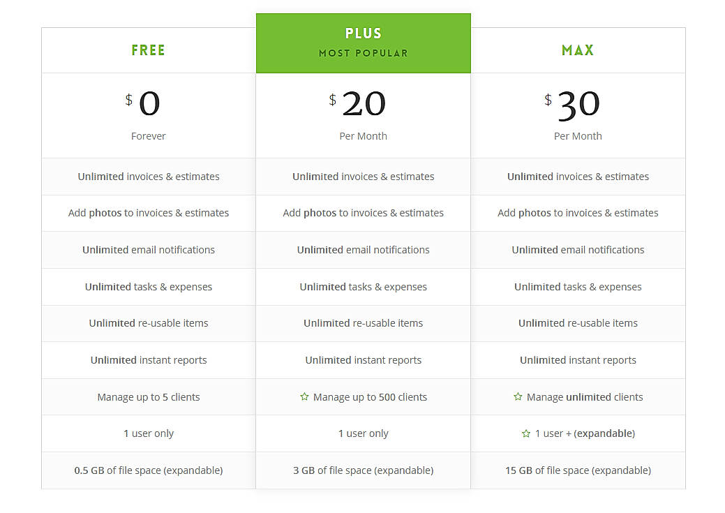 Pricing screenshot