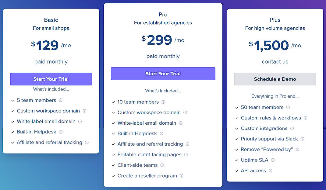 Pricing screenshot