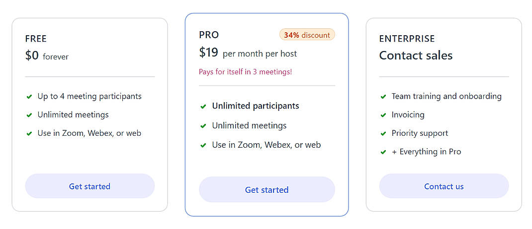 Pricing screenshot