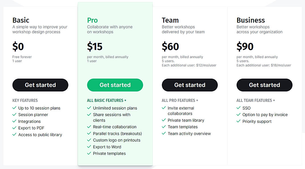 Pricing screenshot