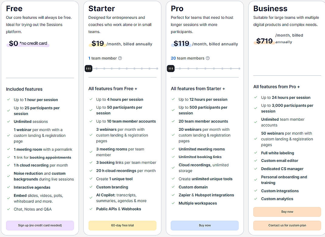 Pricing screenshot