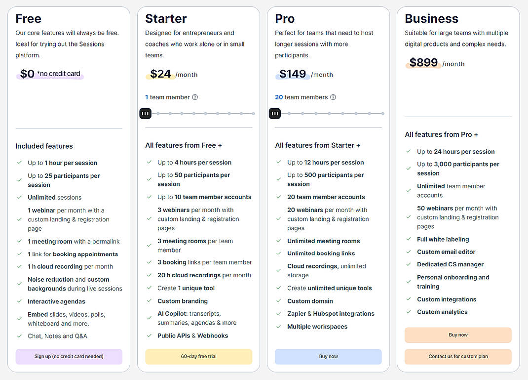 Pricing screenshot