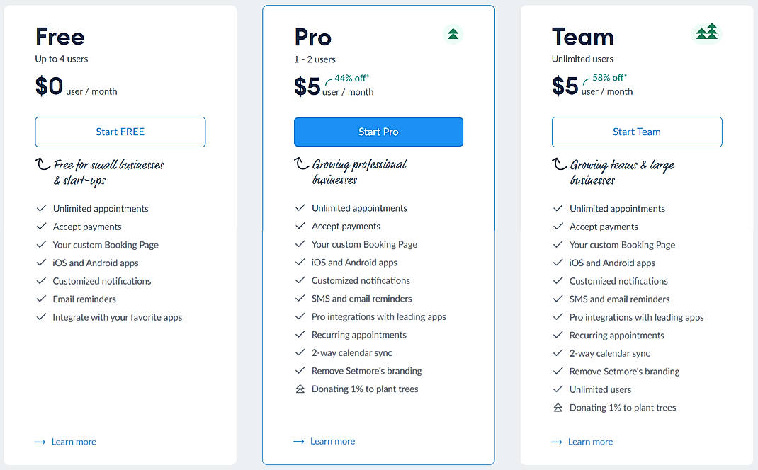 Pricing screenshot