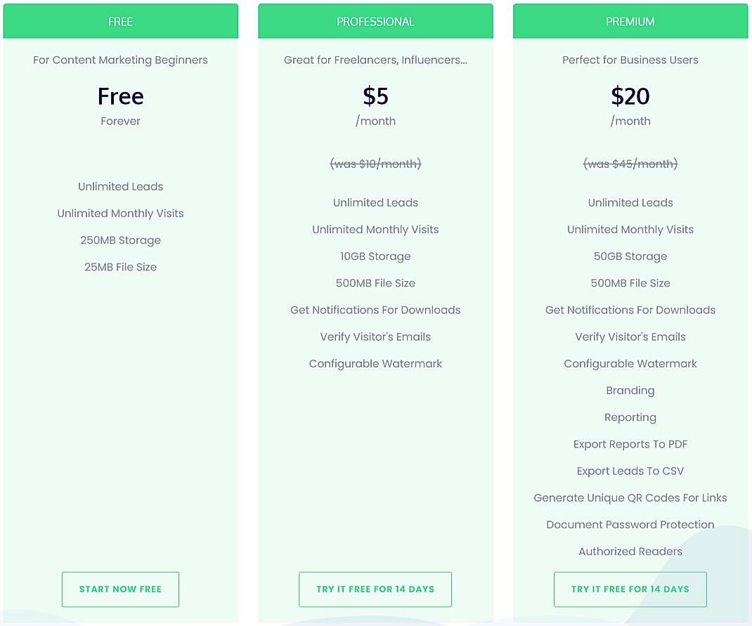 Pricing screenshot