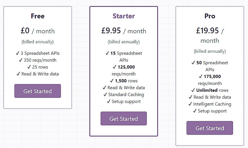 Pricing screenshot
