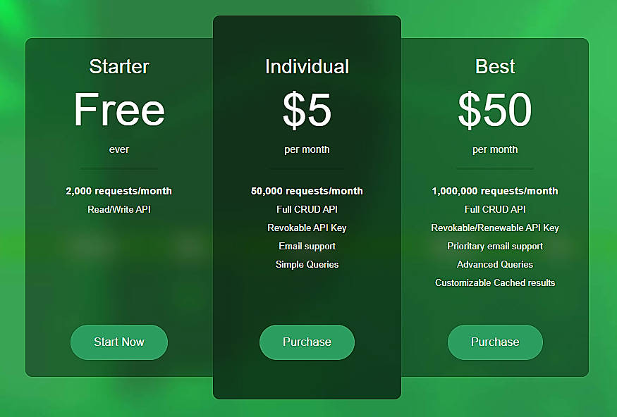 Pricing screenshot