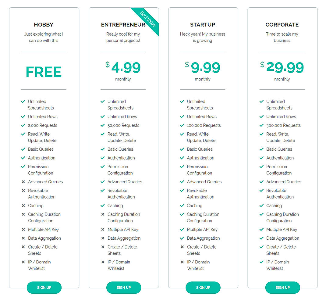 Pricing screenshot
