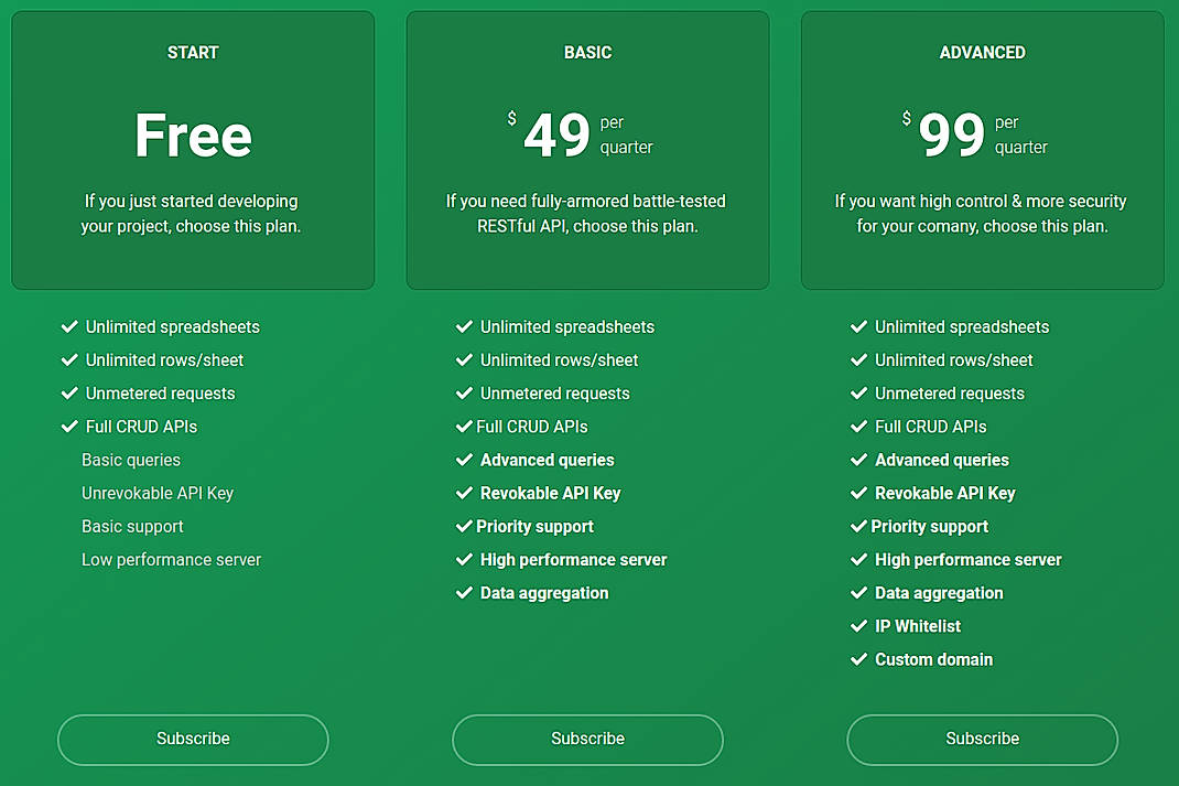 Pricing screenshot