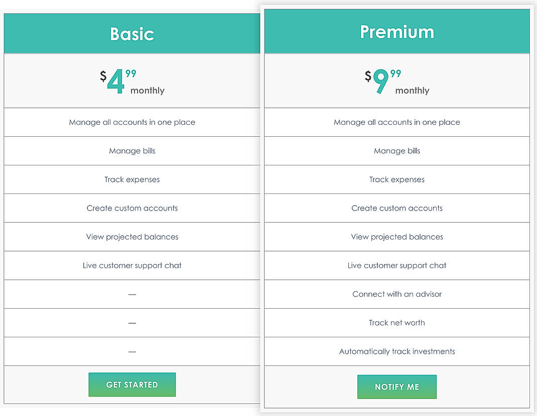 Pricing screenshot