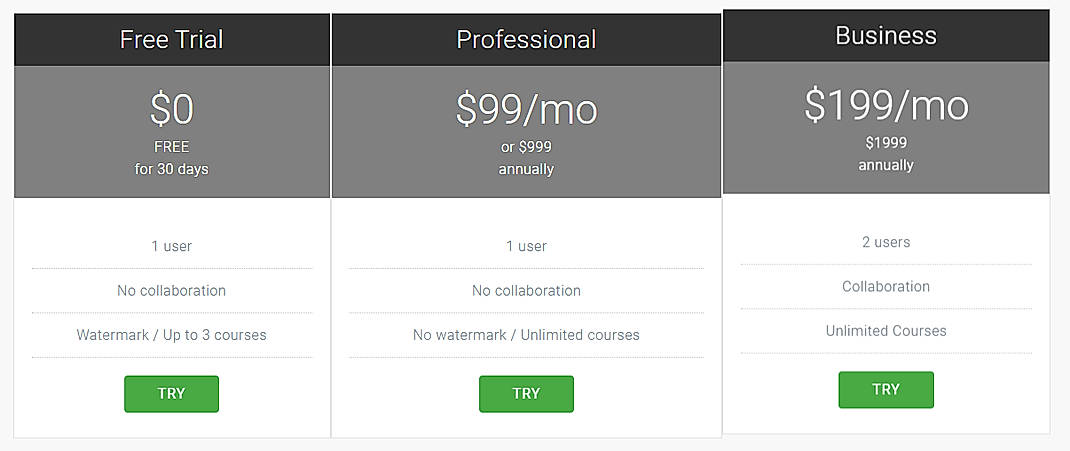 Pricing screenshot
