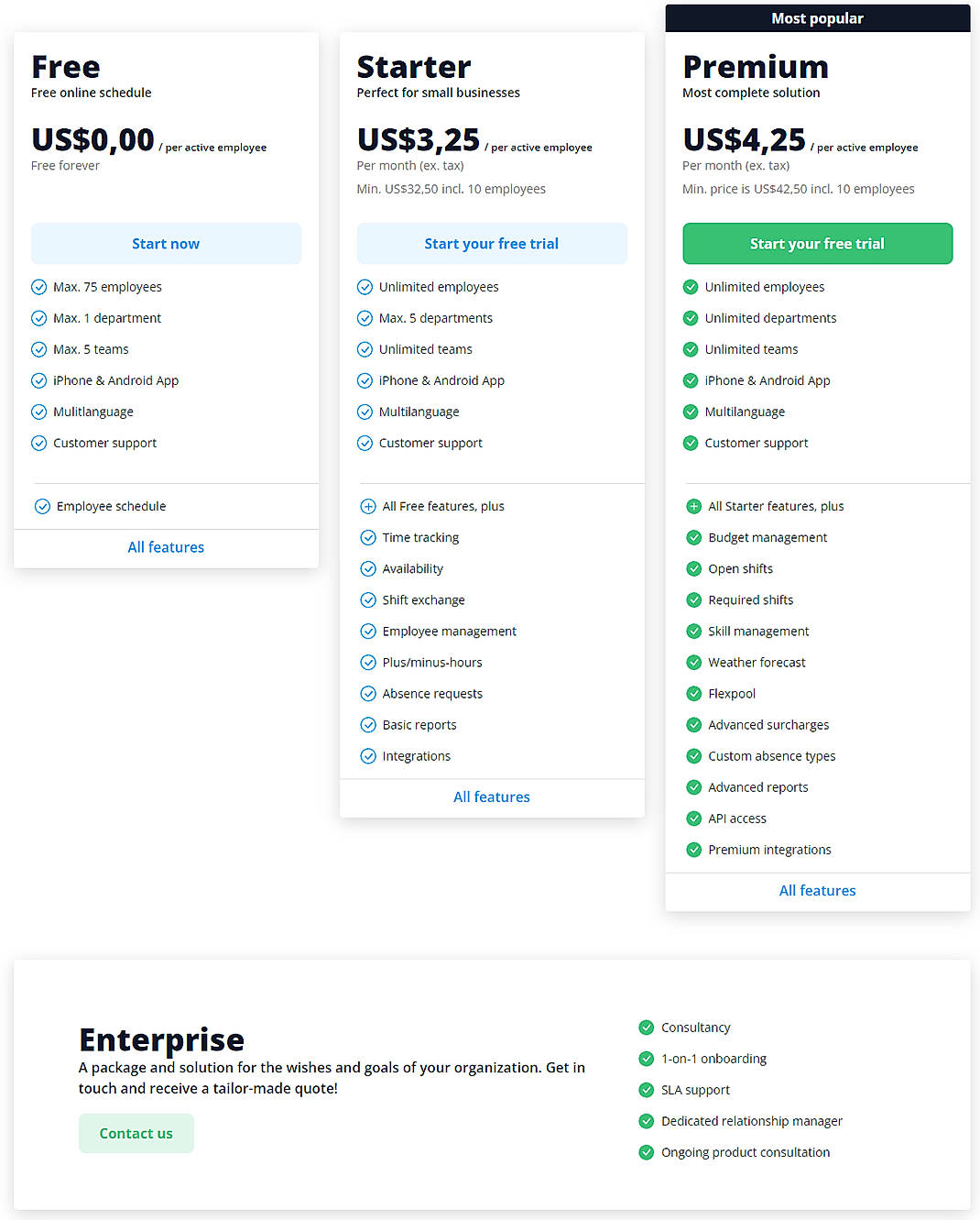 Pricing screenshot