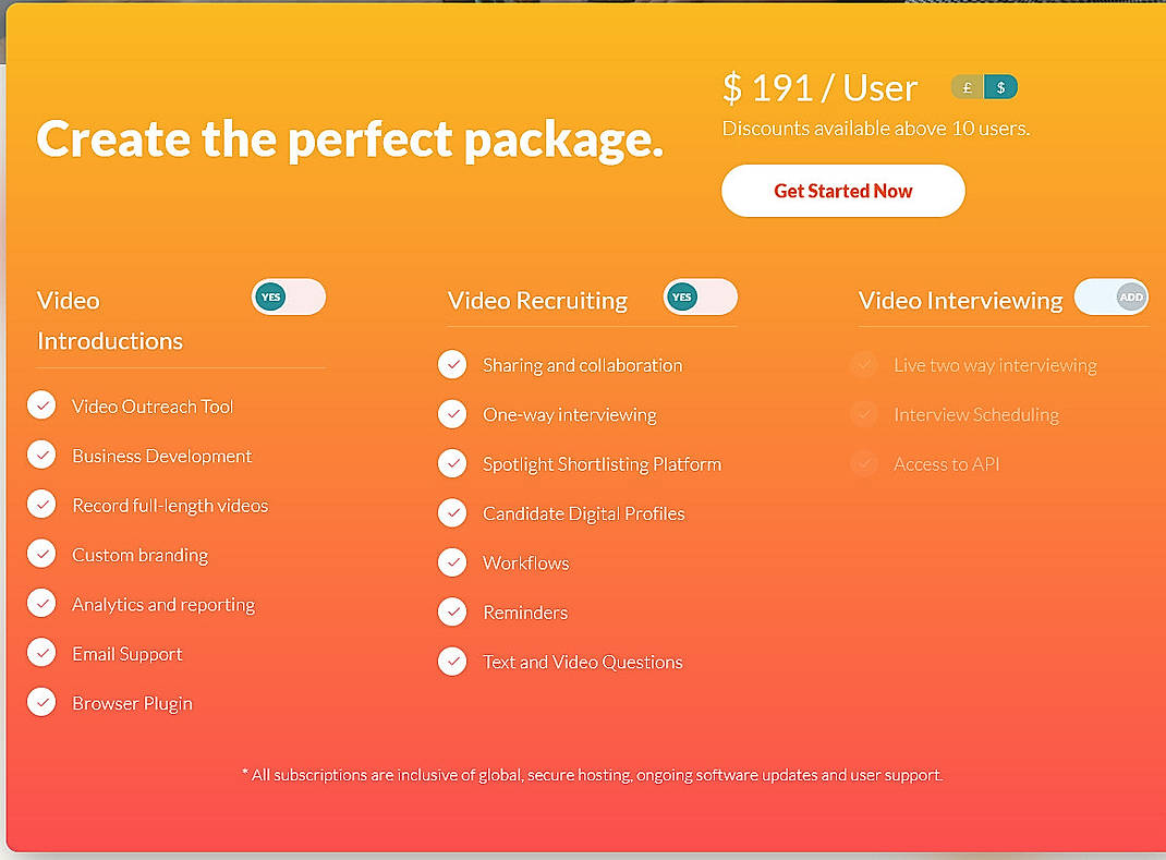 Pricing screenshot