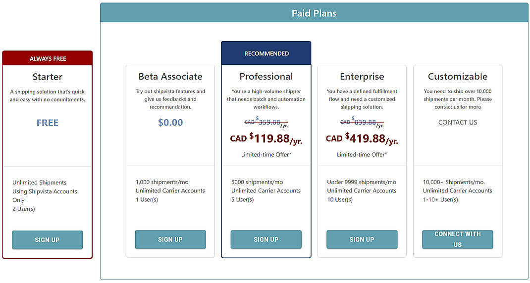 Pricing screenshot