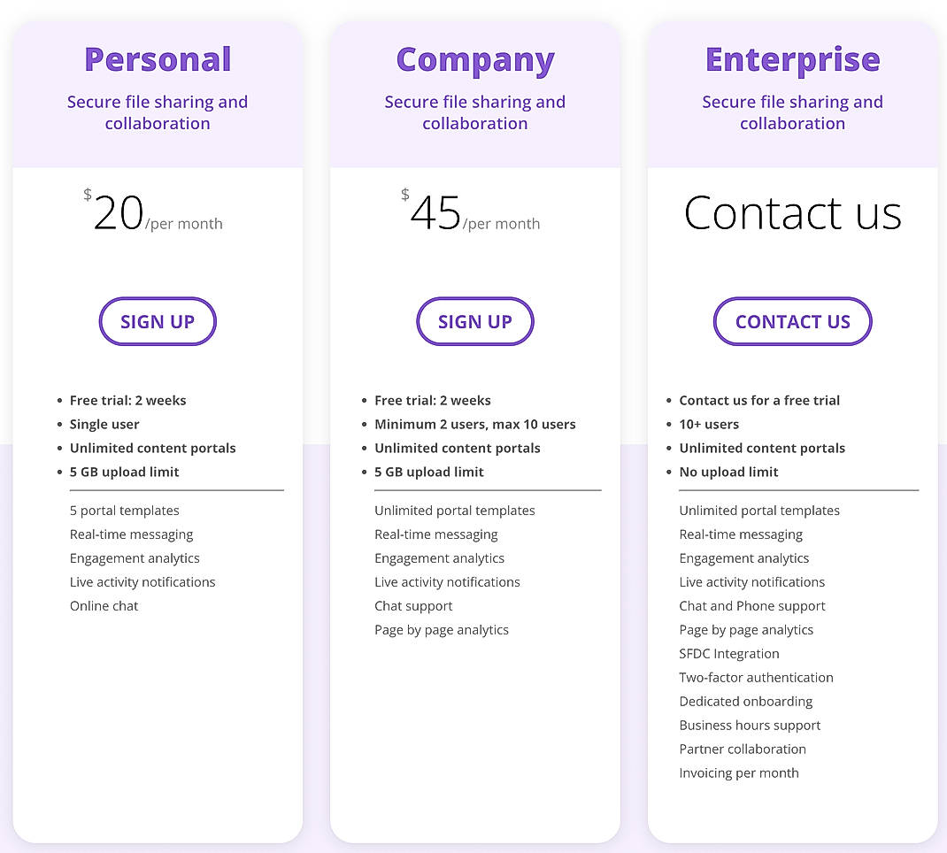 Pricing screenshot