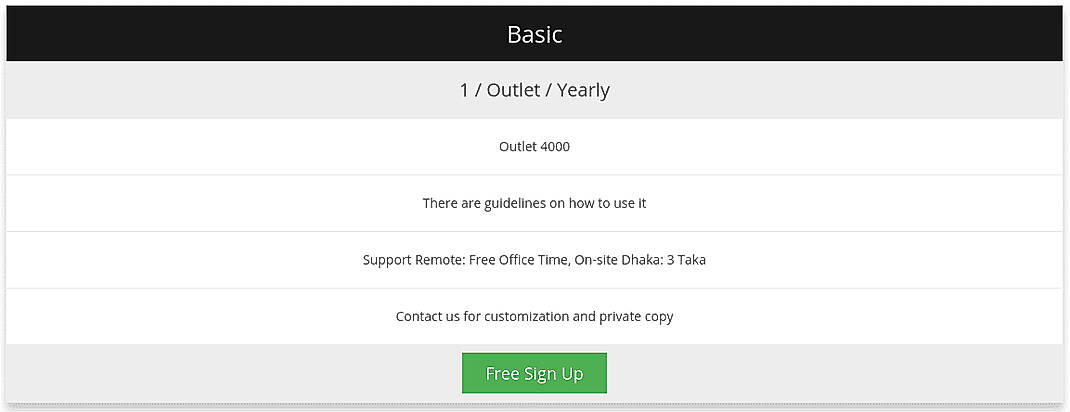 Pricing screenshot