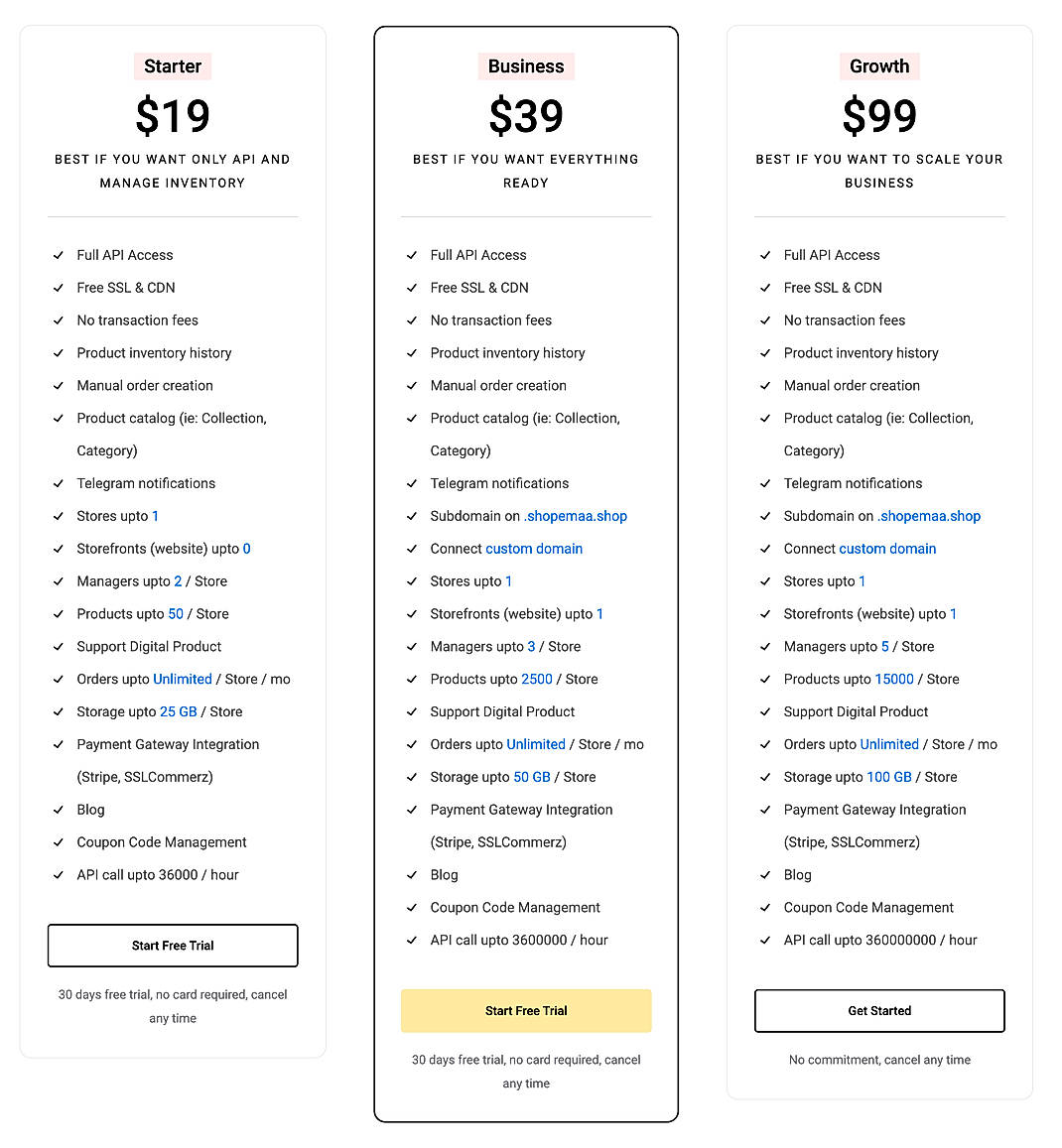 Pricing screenshot