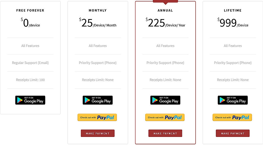 Pricing screenshot