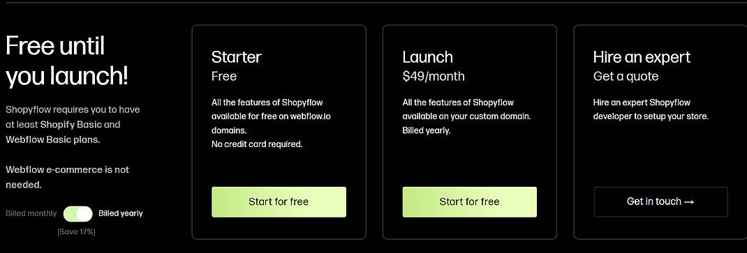 Pricing screenshot