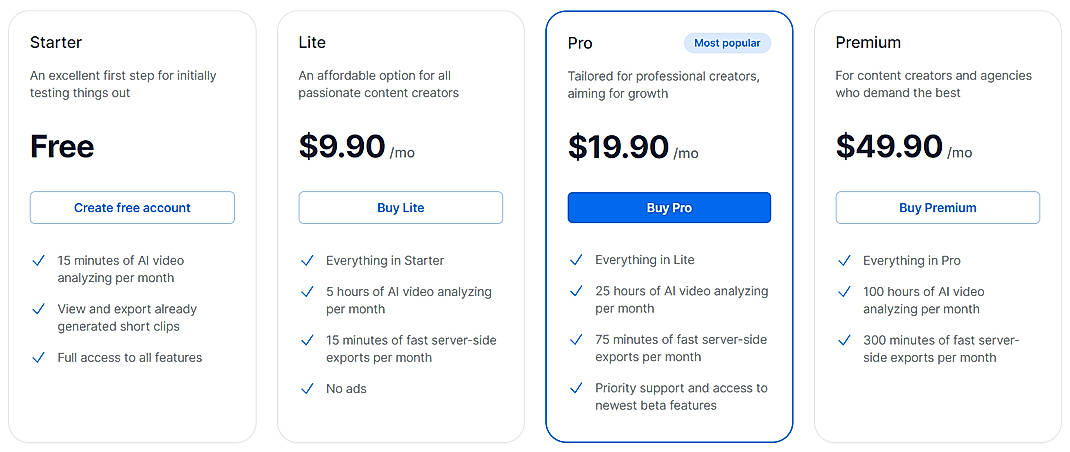 Pricing screenshot