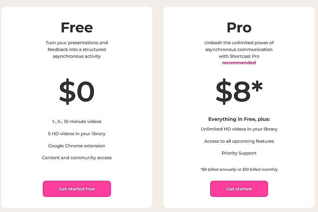 Pricing screenshot