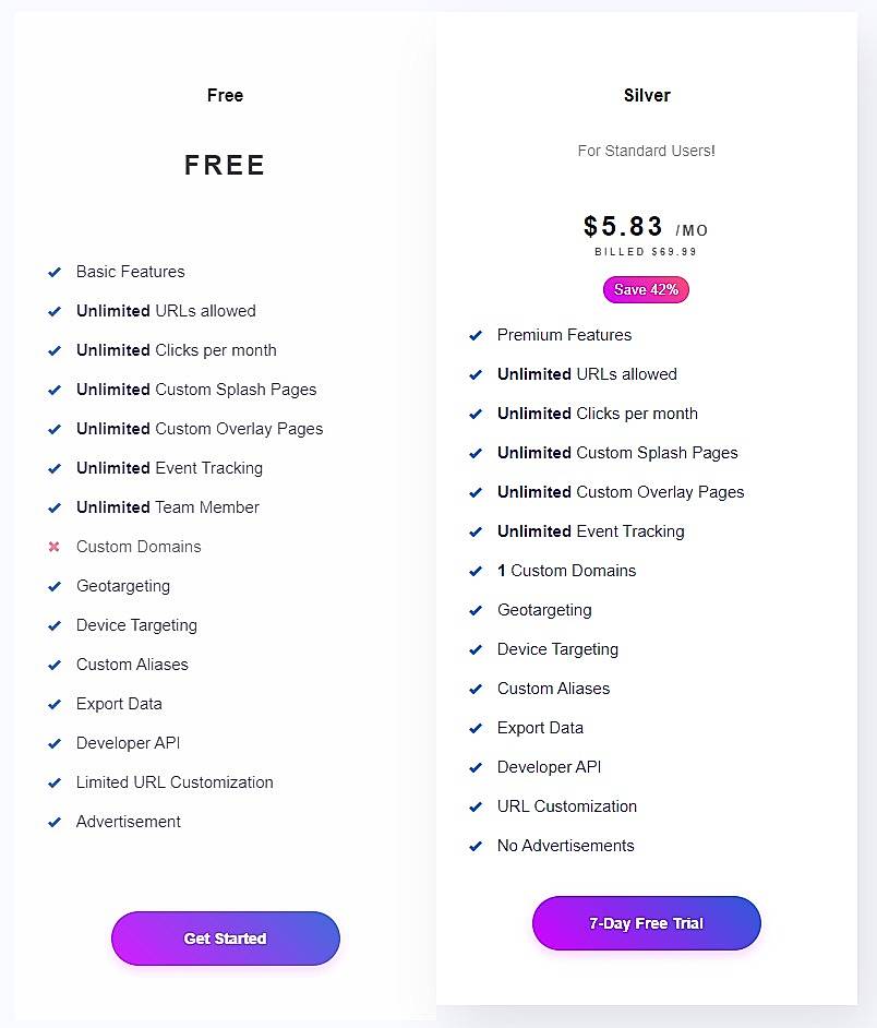 Pricing screenshot
