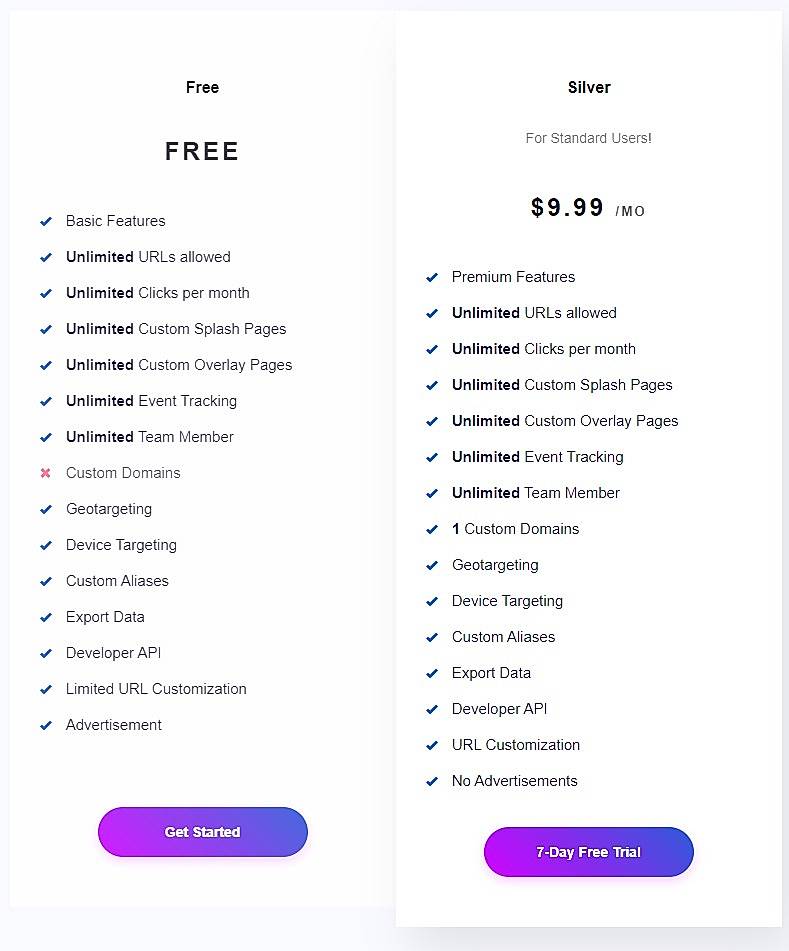 Pricing screenshot