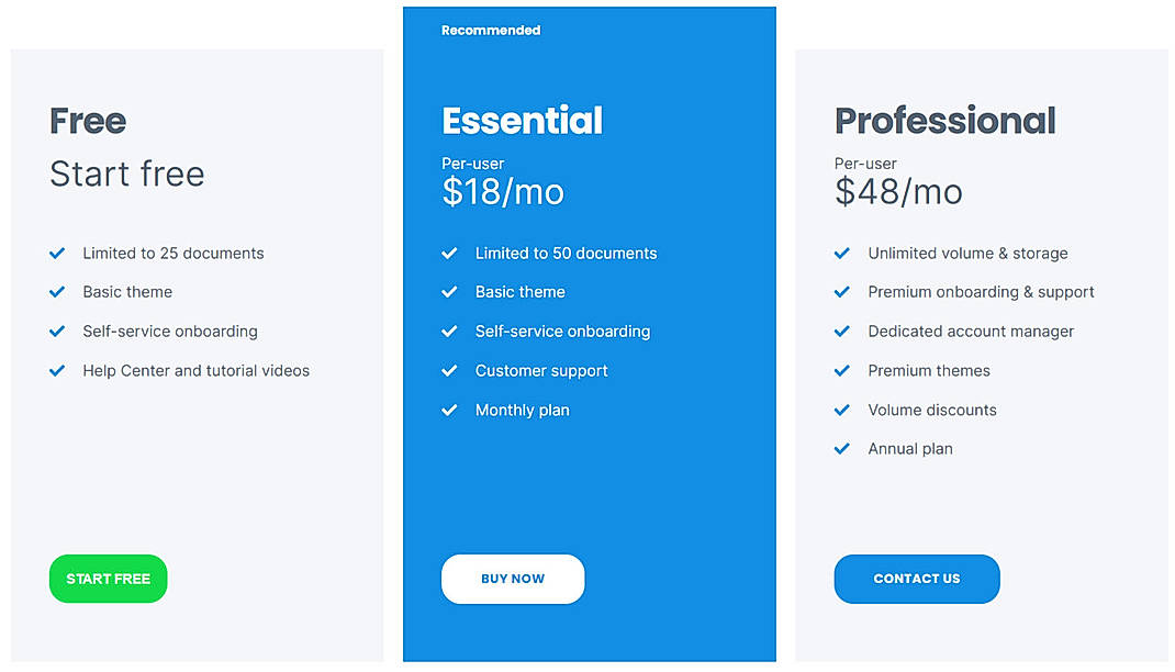 Pricing screenshot