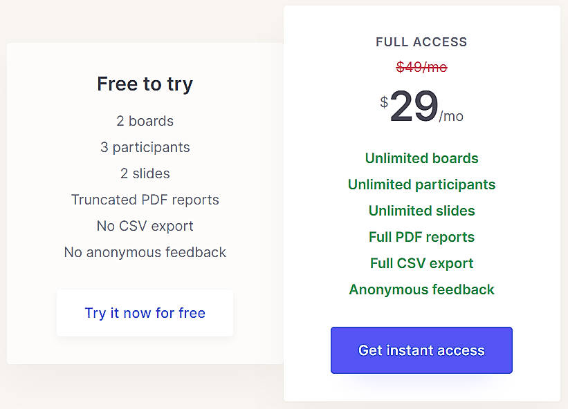 Pricing screenshot