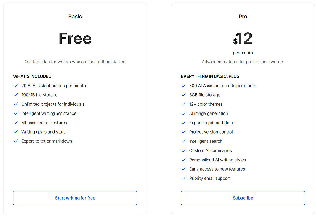 Pricing screenshot