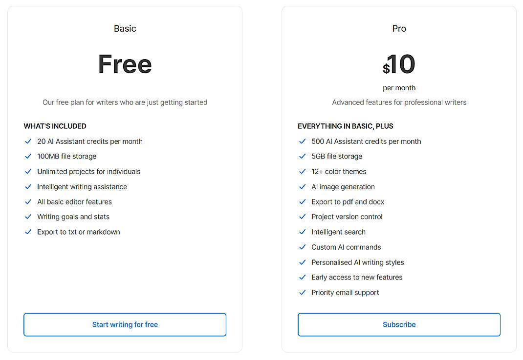 Pricing screenshot