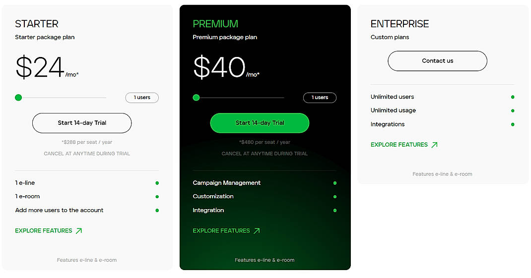 Pricing screenshot