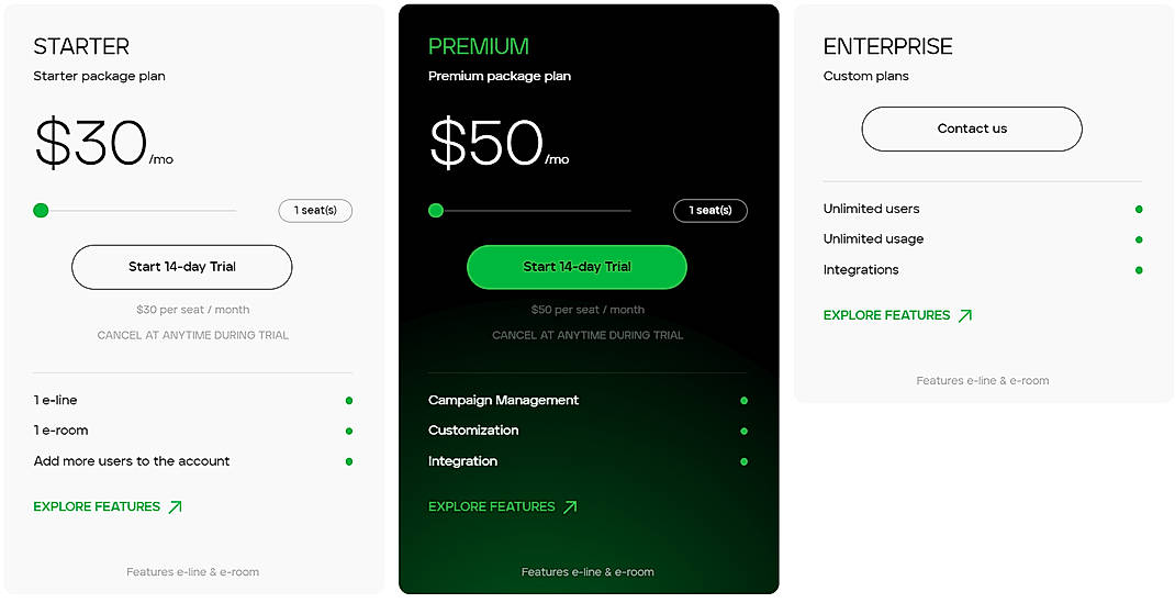 Pricing screenshot