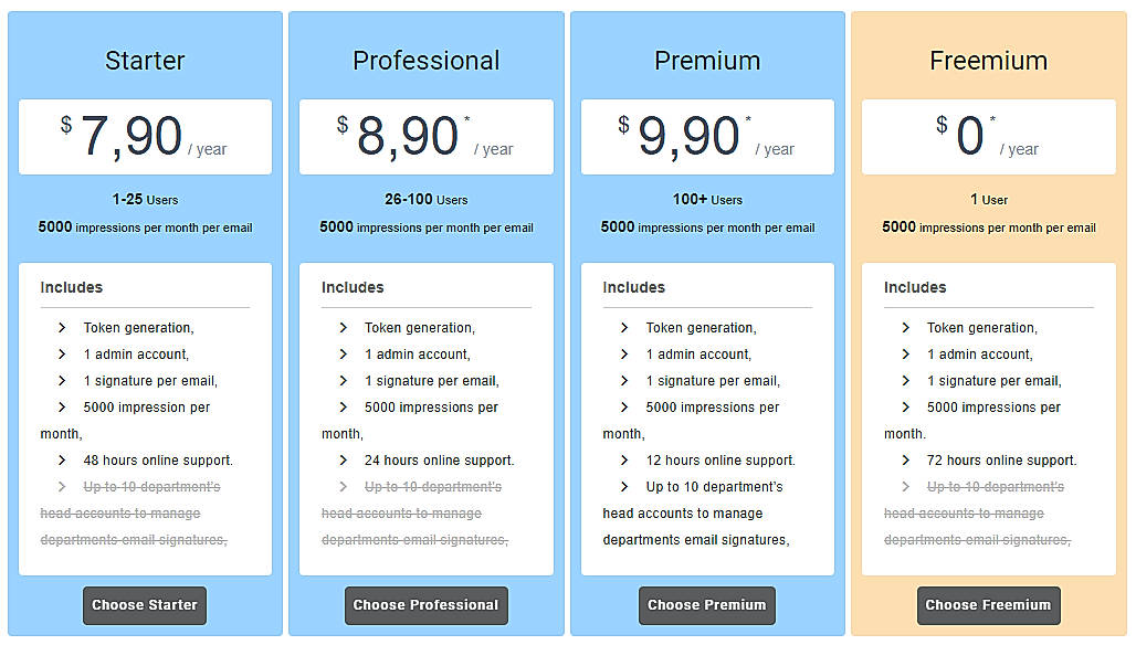 Pricing screenshot