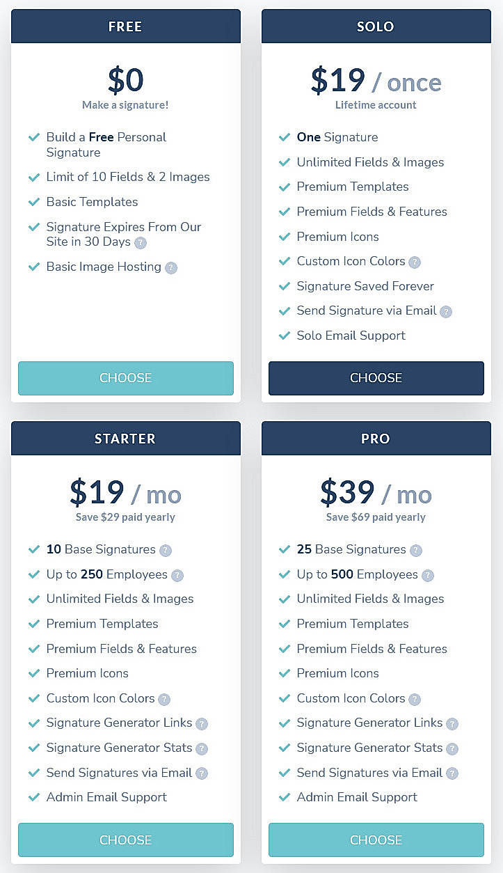 Pricing screenshot
