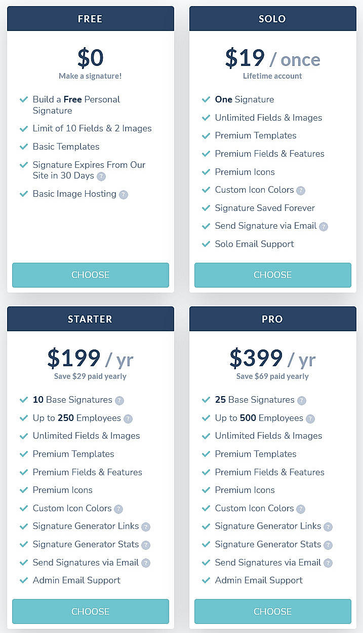 Pricing screenshot