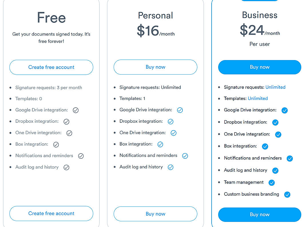 Pricing screenshot