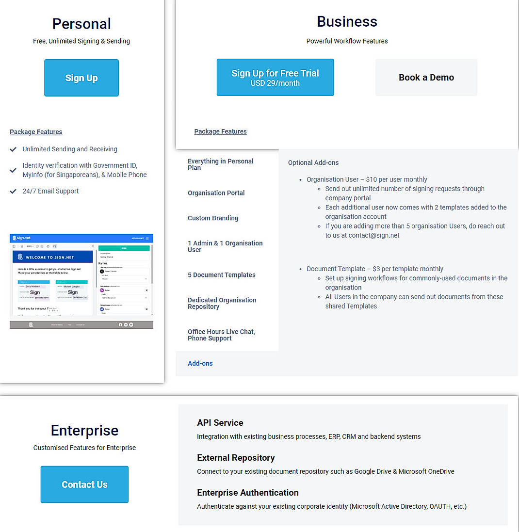 Pricing screenshot