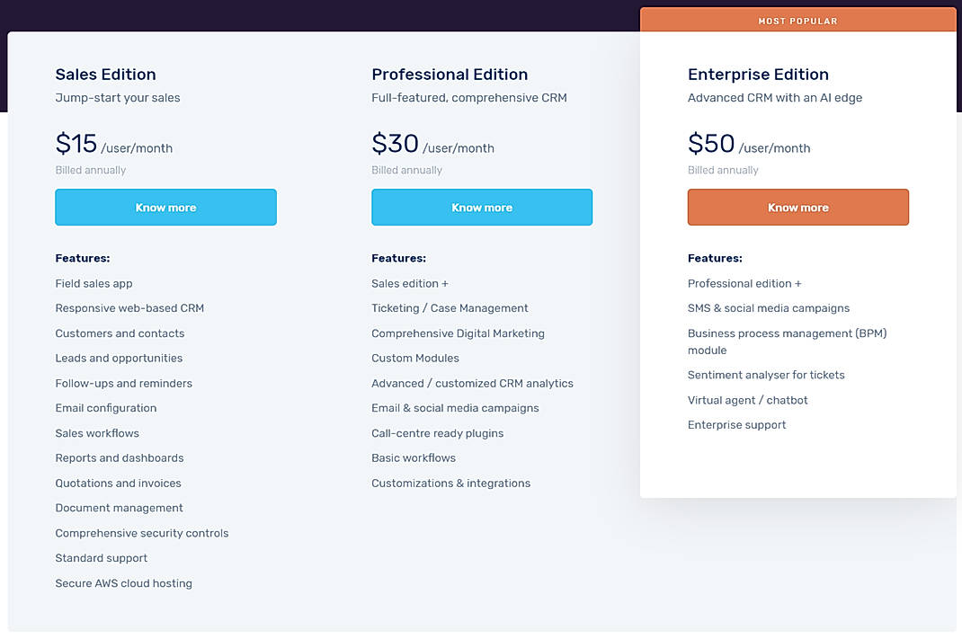 Pricing screenshot