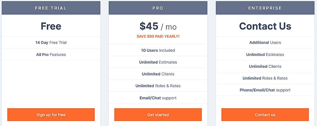 Pricing screenshot